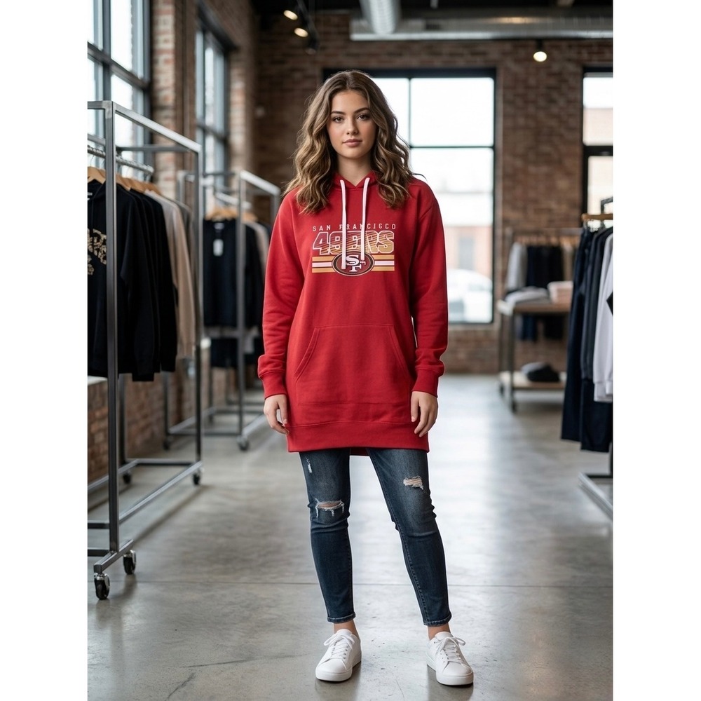 San Francisco‎ 49ers NFL Hoodie Tunic Girls Youth XL 15/17 Red Fleece Graphic